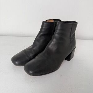 Vince Womens‎ Black Leather Square Toe Block Heel Ankle Booties 8.5M